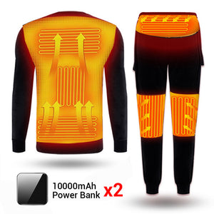 Winter Heated Underwear Fleece Lined Heating Thermal Underwear Set USB Electric Heated T-Shirts & Pants Battery Powered Ski Wear